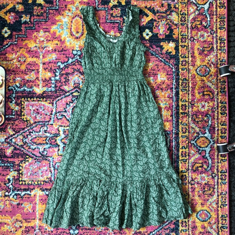Patrons of Peace Green Paisley Ruffled Edge Sundress S NWT